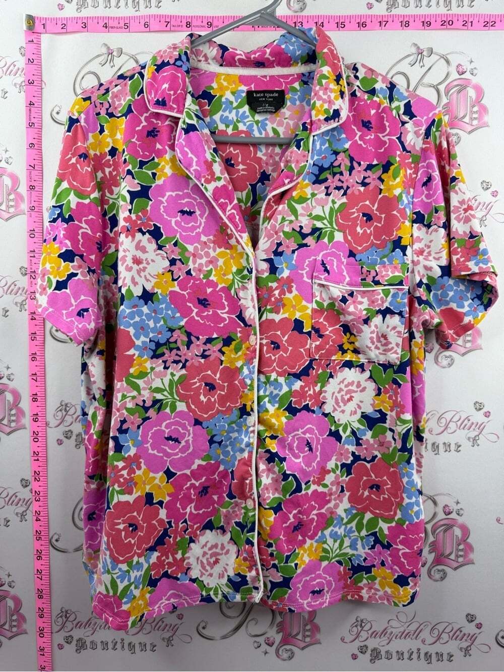 kate spade T-shirt top Pink Multicolor Floral Short-Sleeve Button Down Shirt
